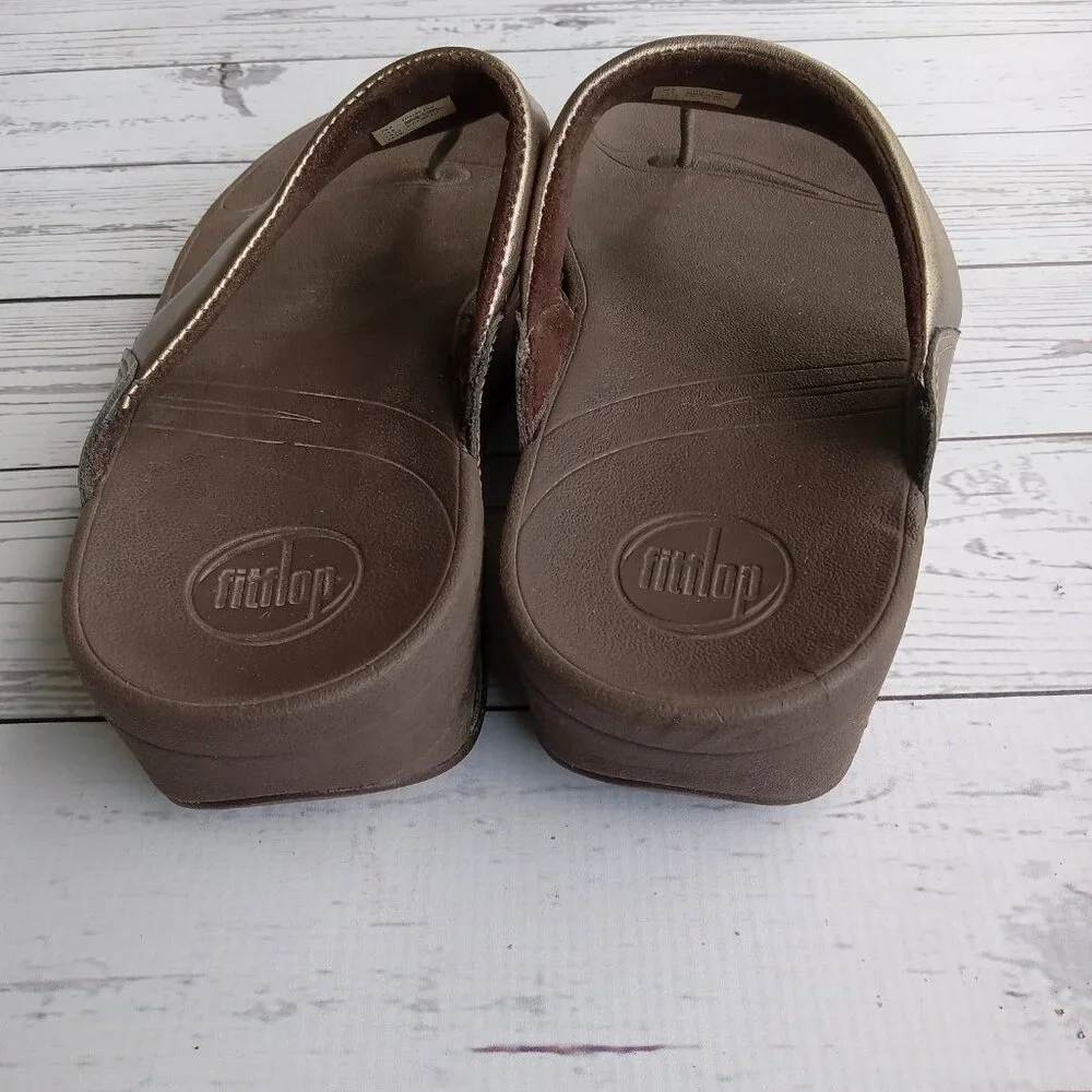 Fitflop Lulu Bronze Shimmer Leather Sandals Beach‎ Vacation Cruise Sz.8